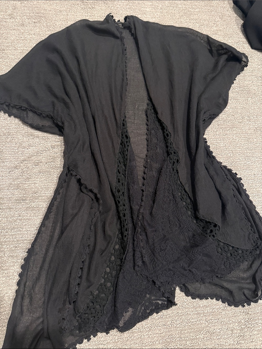 Black Sheer Lace Open-Front Kimono Cover-Up